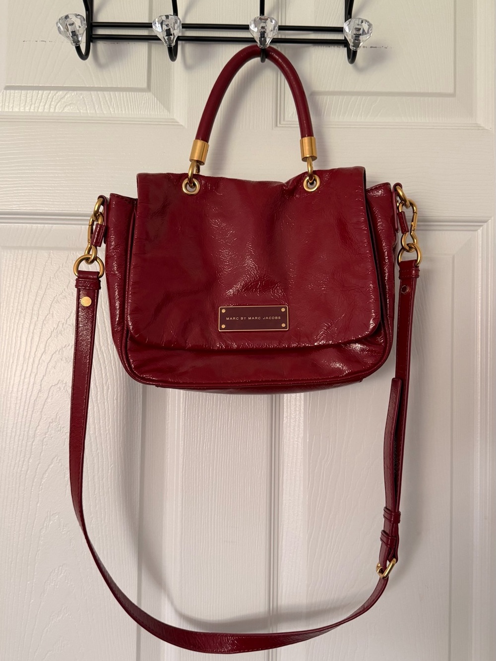 Marc Jacobs Burgundy Leather Top-Handle Shoulder Bag with Gold Hardware